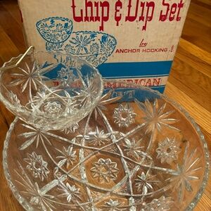 Like NEW Anchor Hocking 3 Piece Chip & Dip Set